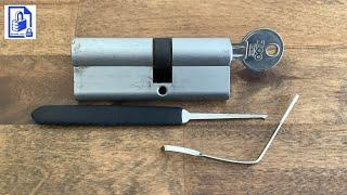 932. Zoo Euro Cylinder door lock picked open with cheap half diamond pick and homemade tension tool