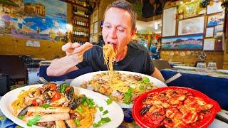 Italian Street Food in Naples!! SEAFOOD SPAGHETTI + Pizza in Naples, Italy!!