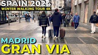 Gran Via Madrid Walking Tour 4K: Spring 2024 Madrid Gran Via Walk