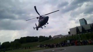 Helicopter starting and takeoff in Vilnius near Baltasis tiltas