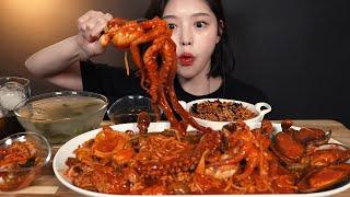 SUB)매콤통통 쭈꾸미가득 해물찜 먹방 !  볶음밥 동치미까지 리얼사운드 Haemuljjim Braised Seafood mukbang ASMR