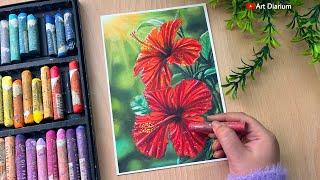 Hibiscus Flower Drawing with Oil Pastels | Simple Step-by-Step Guide