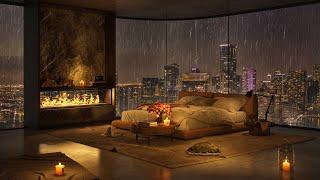 ️ Jazz Relaxing Music in Rainy Night to Sleep  Cozy Bedroom Ambience of Miami City Beautiful Views