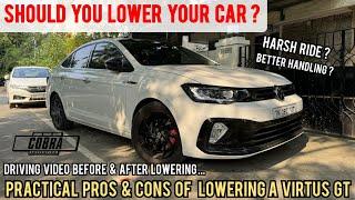 Are LOWERING Springs bad for your car? VW Virtus GT | Ride comfort gone! | Pros & Cons | Cobra India