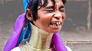 Long neck woman. Funny video. Travel in Thailand