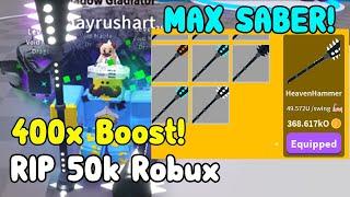 I Finally Got Max Sabers With 400x Boost In Saber Simulator Roblox!