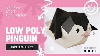 Low Poly Pinguin. Free template. Step by Step