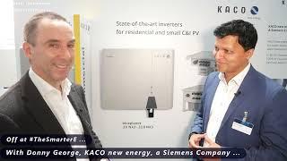 Off at #TheSmarterE with Donny George from KACO new energy, a Siemens company.