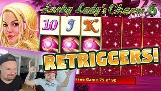 RETRIGGERS! Lucky Ladys Charm 6 BIG WIN - HUGE WIN - Slots (4 euro bet)