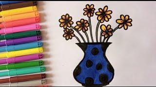 how to draw flowers with vase - easy flowers with pot drawing