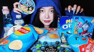 ASMR BLUE FOOD CHOCOLATE MOCHI OREO JELLY CANDY Desserts편의점 블루 디저트 아이스크림 초콜릿 먹방