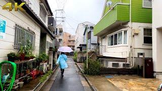 Walking in the Rain. Tokyo Japan Suburbs 4K asmr