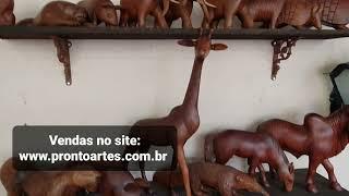 Escultura animal selvagem madeira pronto artes artesanato decorar