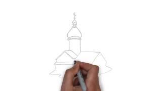 как нарисовать церковь,how to draw a church,cómo dibujar una iglesia,come disegnare una chiesa