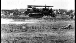 Holt Artillery Tractors Tow field guns during First World War HD Stock Footage