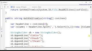 Convert CSV to Html in C# (Simple Code) without hardcoding and using any library