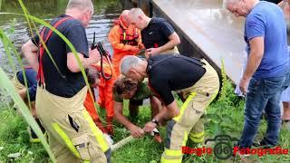Brandweer haalt vishaak uit bek van zwaan het Verlaat Apeldoorn