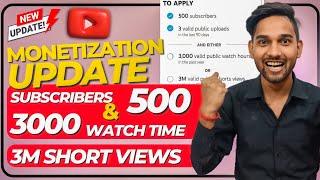 500 Subscribers & 3000 Watch Time | New monetization update 2023