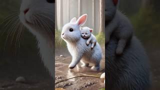 A rabbit saves a kitten that was separated from its mother #RabbitRescue #CuteAnimals #AnimalRescue