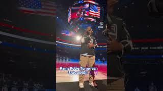 Rams' Kobie Turner singing the National Anthem at Kings game during Rams Night Celebration!