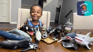 Sea Animals - Dunkleosteus, Blue Whale, Bull Shark, Tiger Shark, Marble Ray, Sperm Whale, Orca, Rays