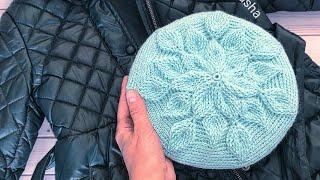 Берет крючком узором "Листья"//Crochets a pattern of "Leaves"//Часть - 1