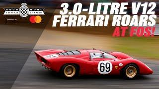 Stunning V12 Ferrari 312P howls as it's thrashed up Goodwood hill