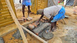 Stairs Construction_Gate Wall Entrance Two Steps Build with Cement Mixing|Brick Stairs Design