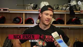 Linus Ullmark, Nick Jensen, and Travis Green Pregame Media vs BUF