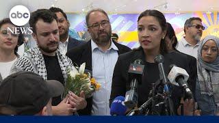 Alexandria Ocasio-Cortez comments on the release of Mahmoud Khalil