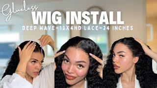 LACE WHERE?! MY FIRST TIME INSTALLING a *GLUELESS* FRONTAL WIG | Alipearl Hair