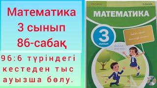 Математика 3 сынып.86 сабақ.96:6 түріндегі кестеден тыс ауызша бөлу.