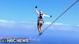 Watch: Man crosses from Italian mainland to Sicily on a slackline