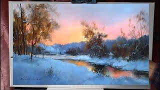 How to paint a Winter landscape. Oil Painting Step By Step