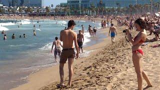 Barcelona Spain  , Summer 2021- Beach Walk - La Barceloneta Beach