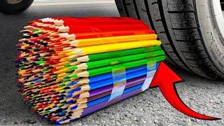 "Satisfying ASMR Experience: Crushing Cars with Colored Pencils!"