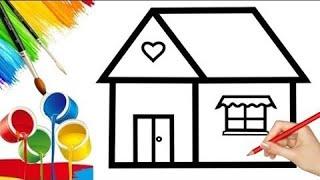 House Drawing, Painting and Coloring for Kids // How to Draw a House Drawings