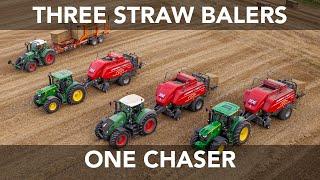 Epic Straw Baling - Three Balers and a Chaser in Working Together