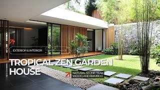 Minimalist Design of Tropical Zen Garden House with Stone, Teak Wood, and Bamboo