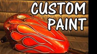 【Custom Paint】Cling wrap paint.Injection sportster tank. Flames and red candy colors.