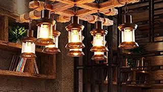 8 Lights Industrial Wooden Hanging Lighting Black Metal Chandelier Farmhouse Vintage Pendant Lamp