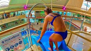 Plunging Down from 7 Meter High Pelican Dive Water Slide at Tikibad