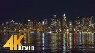 4K UHD Seattle at Night - Urban Relax Video, View from Alki Beach Trail - 3 Hours