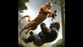 Super Meow Fight Gorilla In Forest #meow #cat #funny #animals #cats #cute #unstoppable