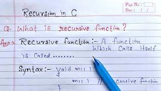 Recursion in C | Recursive function in c programming | Learn Coding