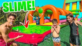 SLIME POOL WITH GIANT SLIDE INFLATABLE !!!