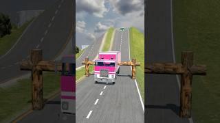 Colourful Flatbed Trucks vs Logs Trap - BeamNG Drive