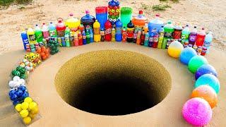 Experiment: Giant Pepsi Cola, 7up, Fanta, Monster, Big Balloons Orbeez Soda vs Mentos Underground