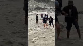 Crossing Glacier River While Going Towards K2 Basecame.#travel #aventura #nature #mountains