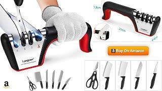 4 in 1 longzon 4 stage Knife Sharpener with a Pair of Cut Resistant Glove, Original  Polish Blades